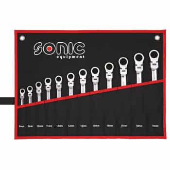 Ratchet ring spanner set flexible 12-side in case 12 pcs.