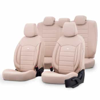 Universal Full Leather Seat Cover Set 'Inspire' Cream - 11-piece