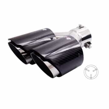 Simoni Racing Exhaust Trim Double Right Round/Slanted Stainless Steel & Carbon - 92xL215-230mm
