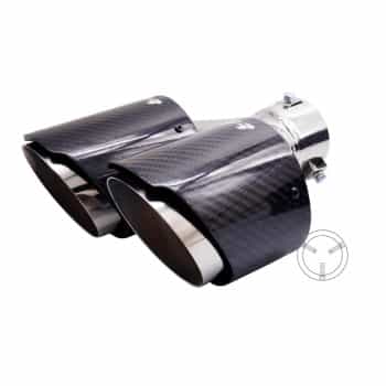 Simoni Racing Exhaust Trim Double Right Round/Slanted Stainless Steel & Carbon - 102xL215-230mm