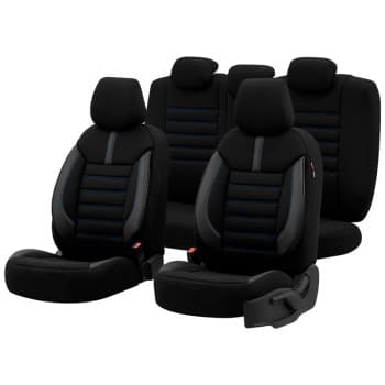 Universal Fabric/Leather Seat Cover Set 'Limited' Black + Blue stitching - 11-piece