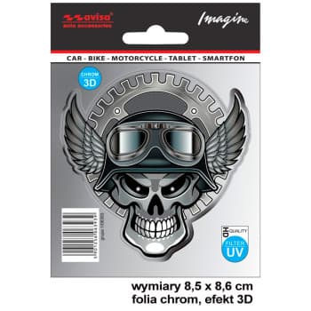 AutoTattoo Sticker Gearwheel Skull 3D Chrome - 8,5 x 8,6 cm