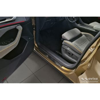 Black stainless steel door sill moldings suitable for Skoda Kodiaq II (PS7) 2024- 'Lines' - 4-piece